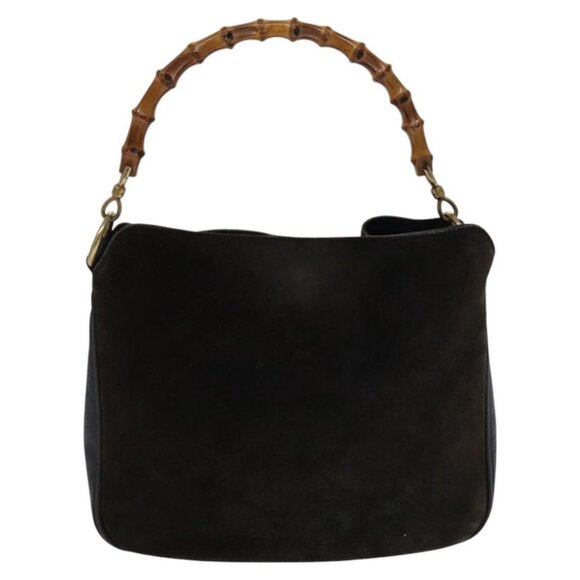 GUCCI Bamboo Hand Bag Suede Leather 2way Brown gold 001 1705 1638 Auth nb444 - Picture 3 of 16